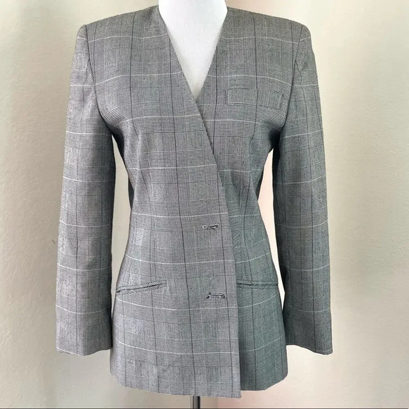Vintage Single- Breasted Windowpane Checked Gray Jacket - Picture 3 of 14